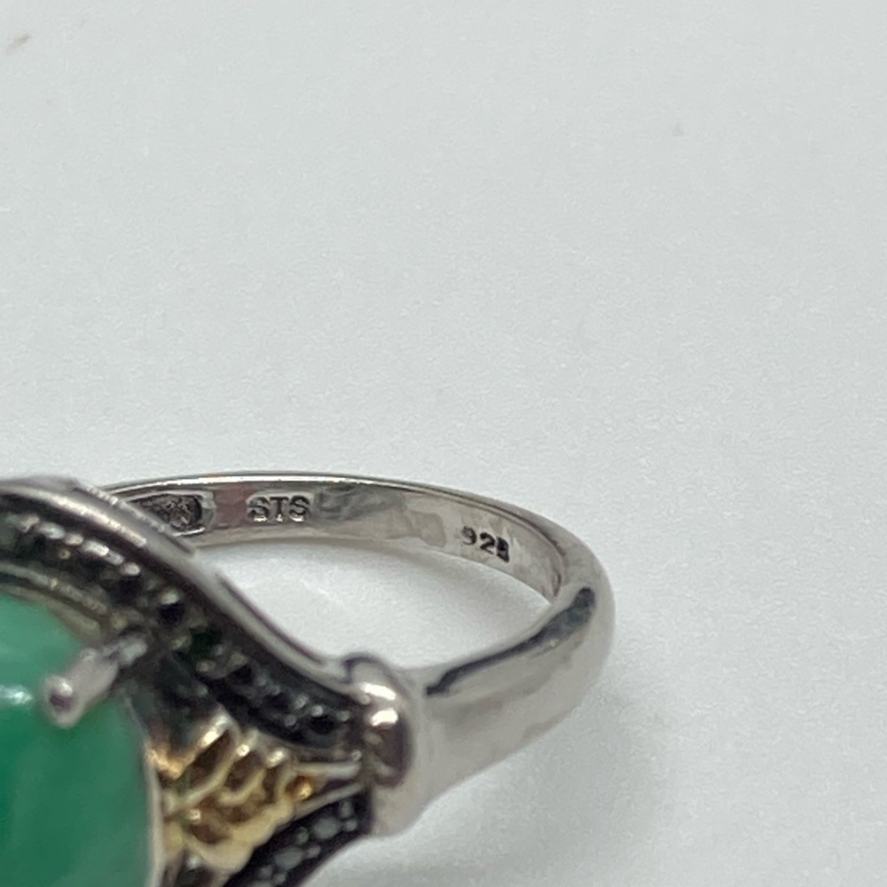 Vtg Chuck Clemency Sterling Silver Green Jade Gemstone Ring 925 STS | Sz 6.75 - Picture 6 of 8